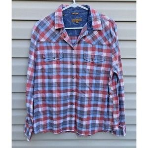 Jachs Girlfriend Flannel Shirt Women's Sz L Pink Plaid Pearl Snap Long Sleeve